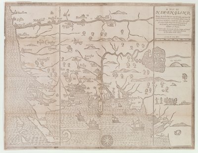 Mappa del New England, essendo la prima mai incisa qui, 1677 da John Foster